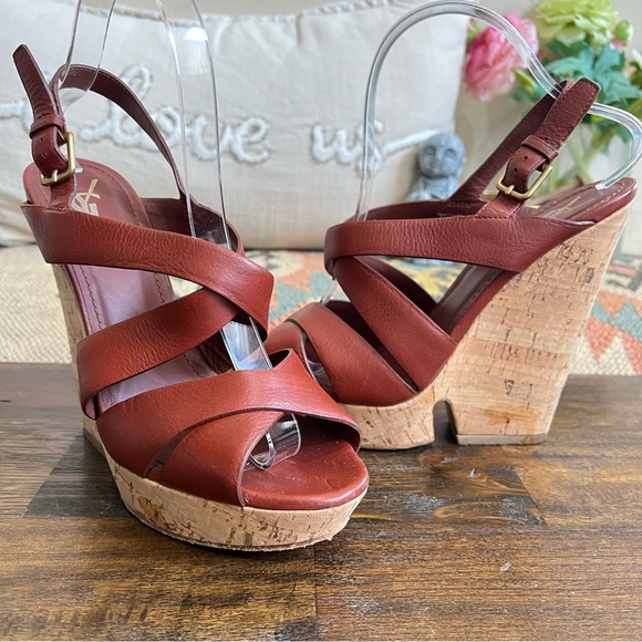 Yves Saint Laurent Deauville Taurillon Brown Leather Cork Platform Wedges 39 - Picture 3 of 17